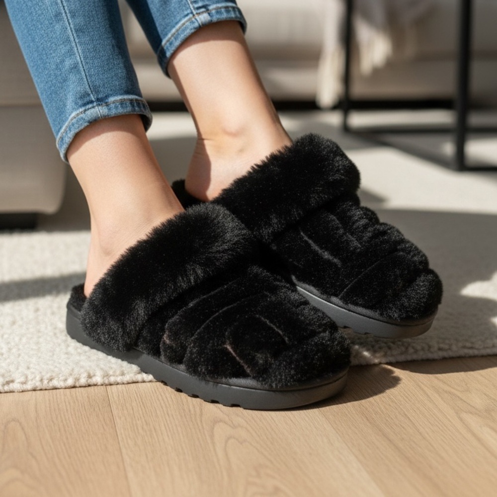 Black Furry Platform Crocs Sz10